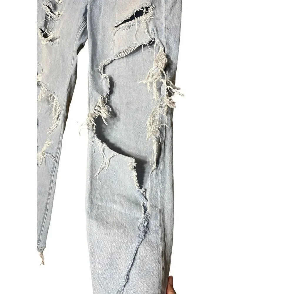 American Eagle Comfort Stretch Waistband‎ Ripped Mom Jeans Light Wash Size 4 - Picture 4 of 10